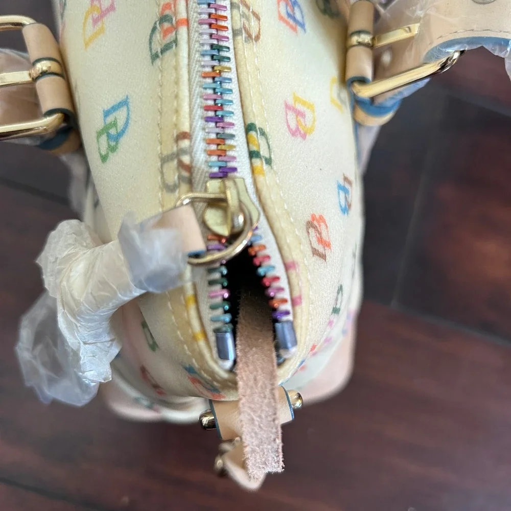 Vintage Y2K Dooney & Bourke Domed Satchel White Rainbow Monogram NWT IT40WH
